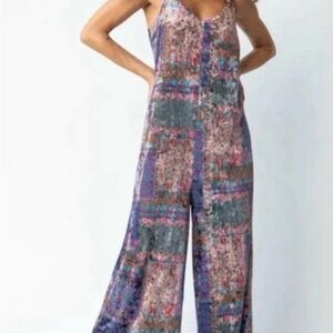 Natural Life Josie Velvet-Velour Wide Leg Boho Jumpsuit NWOT- Small